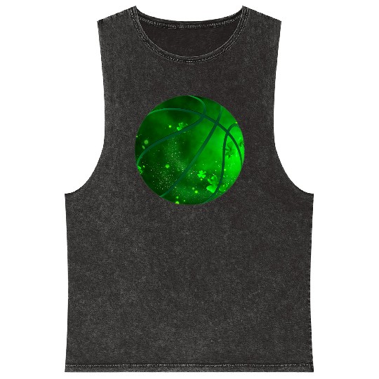 Basketball Shamrock Lucky Clover Irish St Patrick Mineral Wash Tank Tops