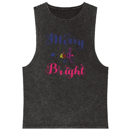 Merry and Bright Christmas Mineral Wash Tank Tops
