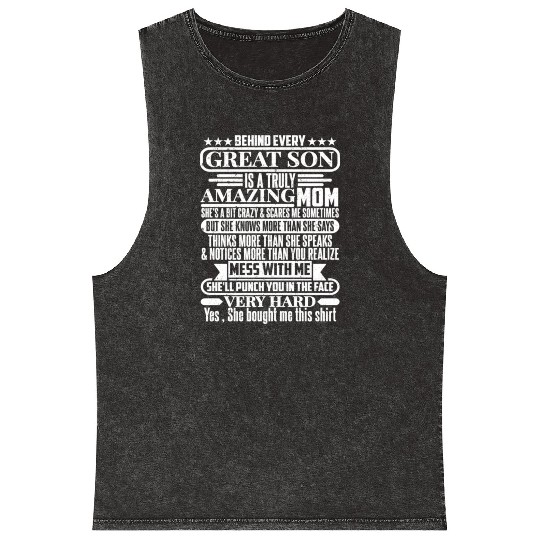 BEHIND EVERY GREAT SON IS A TRULY AMAZING MOM Mineral Wash Tank Tops