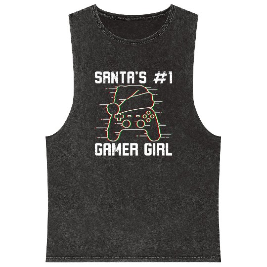 Santa's Number 1 Gamer Girl Christmas Gambling Mineral Wash Tank Tops