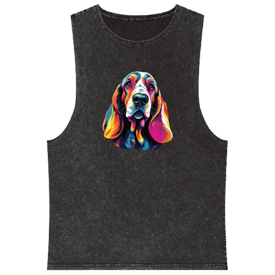 Watercolor Colorful Basset Hound Mineral Wash Tank Tops