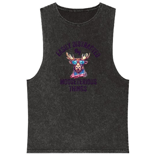 Easily Distracted Funny Elk Moose Mineral Wash Tank Tops