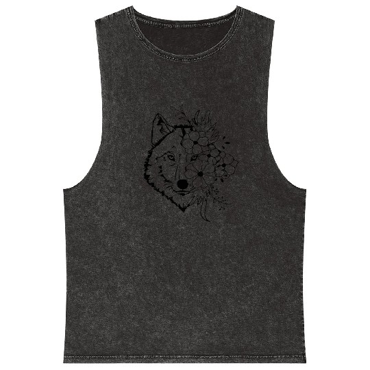 Floral Wolf Vintage Flowers Wolf Face for Wolves Mineral Wash Tank Tops