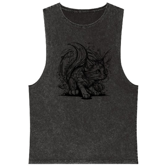 Cute Little Space Cat In Splash Style Mineral Wash Tank Tops