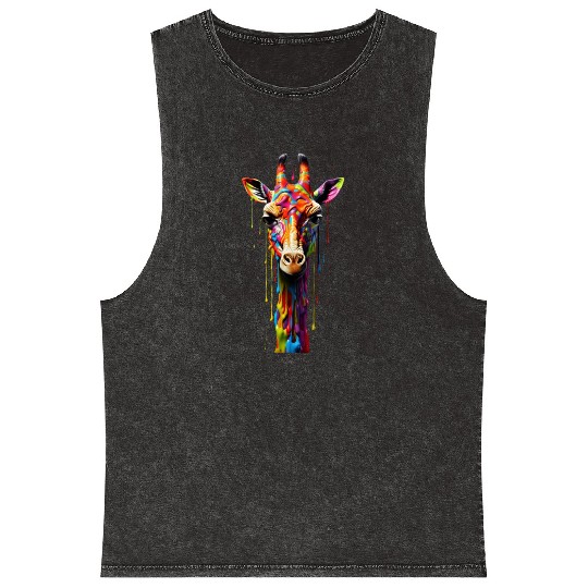 Rainbow Giraffe Mineral Wash Tank Tops