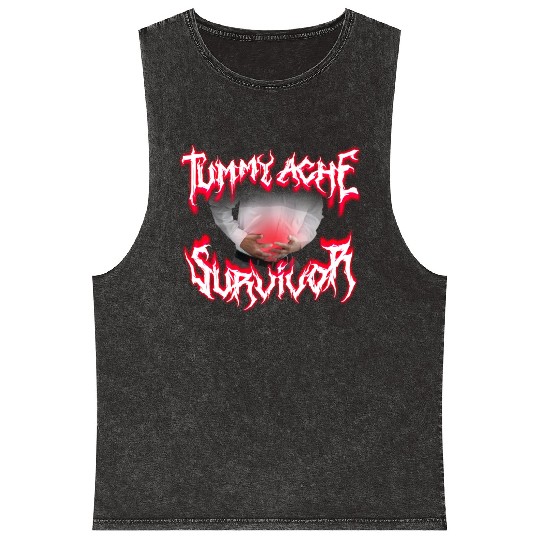 Tummy Ache Survivor Metal Design Mineral Wash Tank Tops