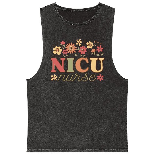 NICU Nurse Floral Tribute Mineral Wash Tank Tops