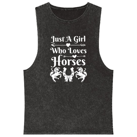 Horse and Love Heart Girl Mineral Wash Tank Tops Design