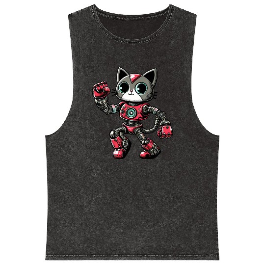 Cat Robot Cyborg Dancing Dancer Disco Mineral Wash Tank Tops