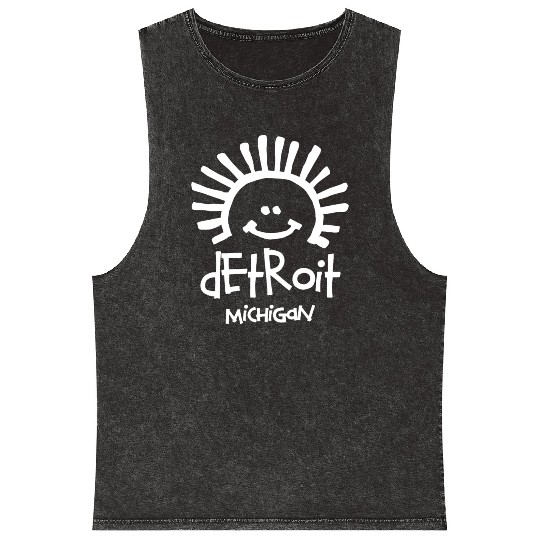 Detroit Michigan Sun Smiley Face Souvenirs Gifts Mineral Wash Tank Tops
