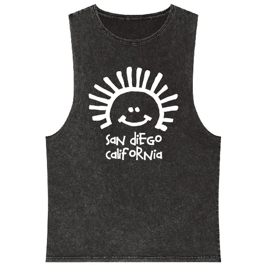 San Diego California Sun Smiley Face Souvenirs Mineral Wash Tank Tops