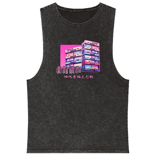 Retro Old Cassette Tapes Japanese Y2K Aesthetic Va Mineral Wash Tank Tops