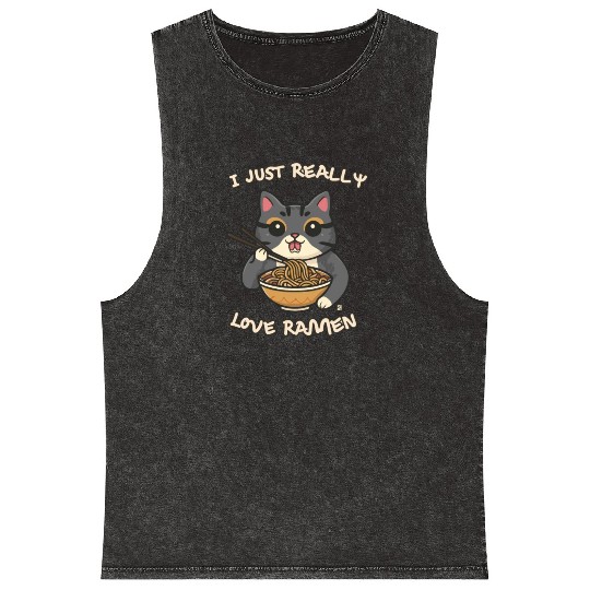 I just really love ramen cat Mineral Wash Tank Tops