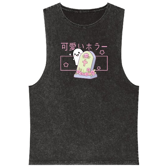 Kawaii Ghost Tombstone Cute Grave Japanese Pastel Mineral Wash Tank Tops