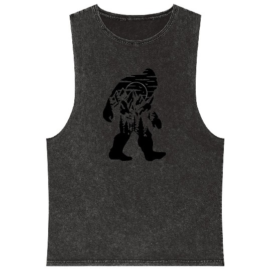 Mountain Wolf Howling Silhouette Mineral Wash Tank Tops