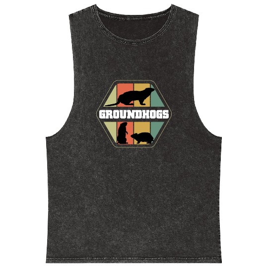 Groundhogs Silhouette Retro Vintage Groundhog Day Mineral Wash Tank Tops