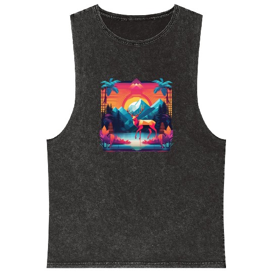 Palm Pixels Paradise Mineral Wash Tank Tops