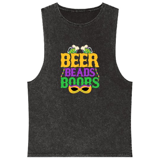 Beer Beads Boobs Mardi Gras Carnival Mineral Wash Tank Tops