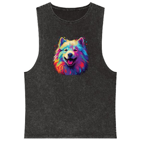 Watercolor Colorful Samoyed Mineral Wash Tank Tops