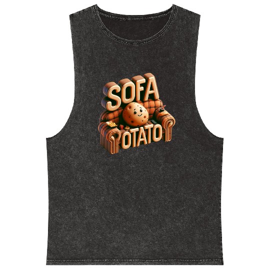 Couch Potato Humor 3D Illustration Mineral Wash Tank Tops