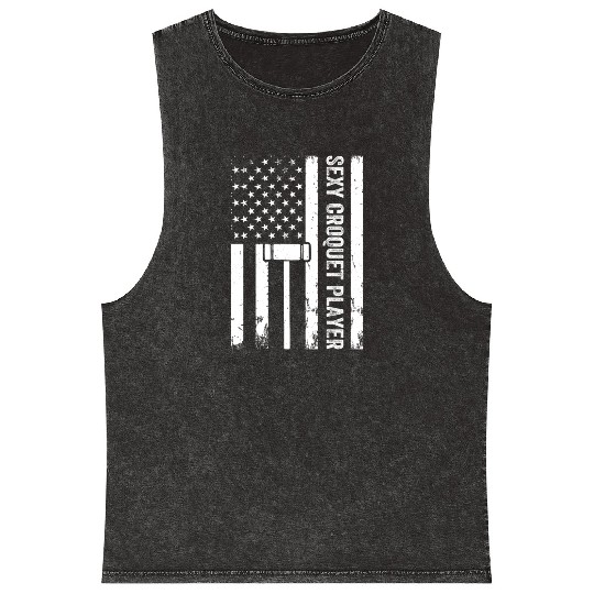 Playing Croquet US Flag Sexy Croquet Player Mineral Wash Tank Tops