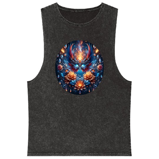 Phoenix Rebirth in Cosmic Bloom Mineral Wash Tank Tops