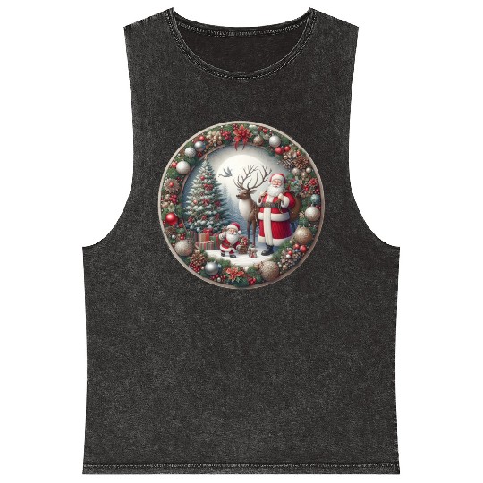 Happy Santa Claus: Traditional Christmas Image Mineral Wash Tank Tops