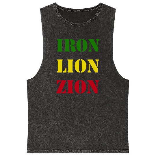 Iron Lion Zion, Jamaican Rasta Colors, Reggae Mineral Wash Tank Tops