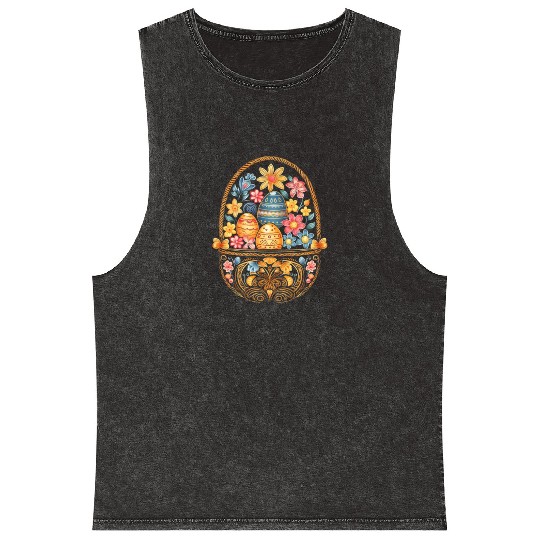 Easter Day Easter Egg Basket Mandala Art Egg Hunt Mineral Wash Tank Tops
