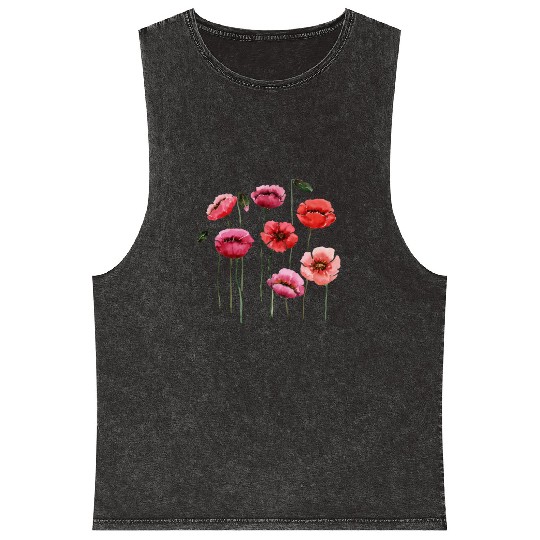 Poppies, spring bloomers, summer, flower, vintage. Mineral Wash Tank Tops