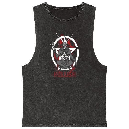 Hellish Satan Baphomet Mineral Wash Tank Tops