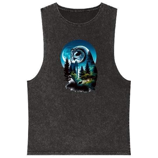 Nature in Owl Pattern Mineral Wash Tank Tops