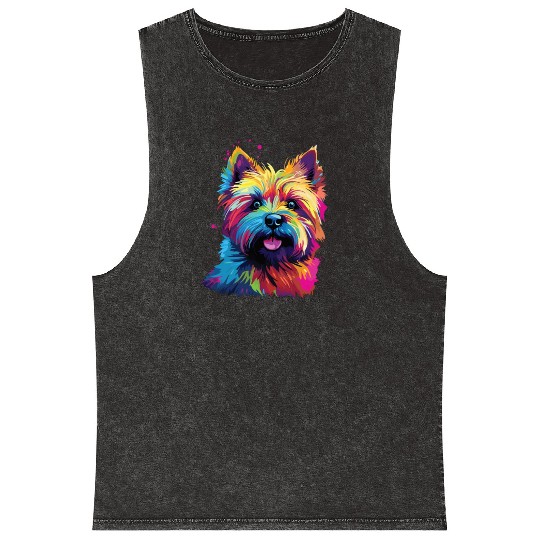Watercolor Colorful Cairn Terrier Mineral Wash Tank Tops