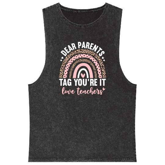 Dear Parents Tag You're It Love Teachers Leopard Mineral Wash Tank Tops