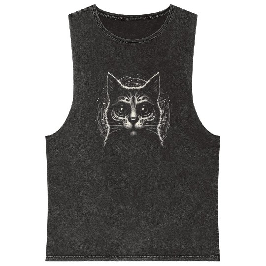 FACE Scary Horror Black Cat Mineral Wash Tank Tops