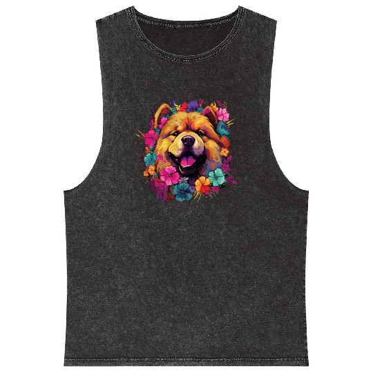 Watercolor Colorful Chow Chow Mineral Wash Tank Tops