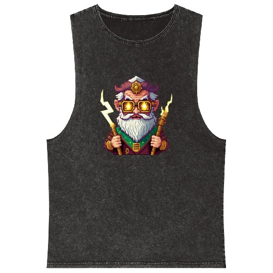 Angry Zeus Pixel Art, Wearing Steampunk Glasses Mineral Wash Tank Tops