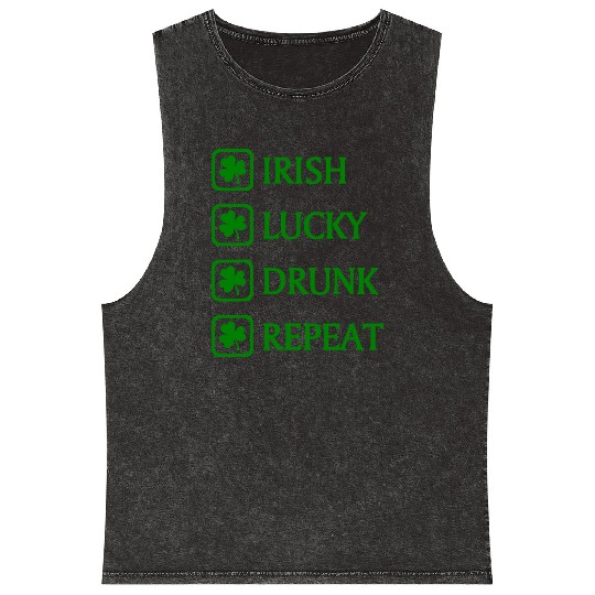 Irish Lucky Drunk Repeat Mineral Wash Tank Tops