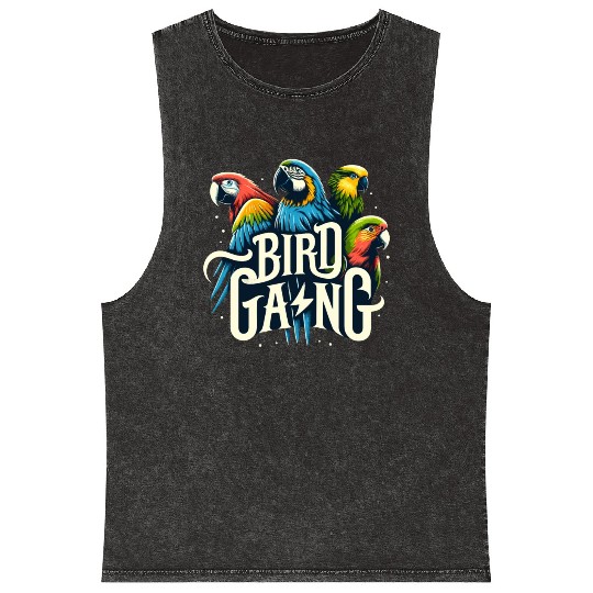 Bird Gang Parrot Funny Birder Flock Owner Macaw Mineral Wash Tank Tops