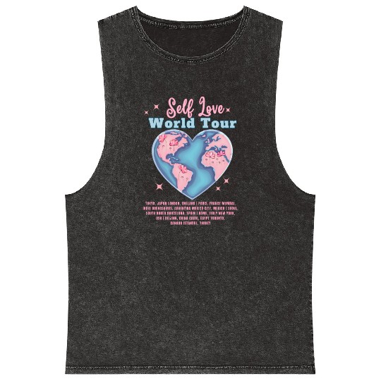 Self Love Club World Tour Retro Positive Aesthetic Mineral Wash Tank Tops