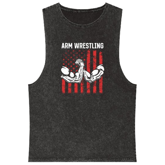 Armwrestling Arm Wrestling US Flag Arm Wrestler Mineral Wash Tank Tops