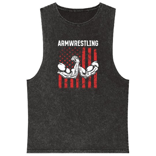 Arm Wrestling Armwrestling US Flag Arm Wrestler Mineral Wash Tank Tops