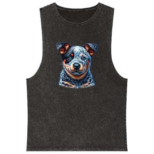 Playful Cattle Pup - Australian Cattle Dog Puppy Mineral Wash Tank Tops