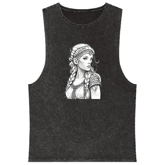 Viking female hairstyles grayscale Mineral Wash Tank Tops