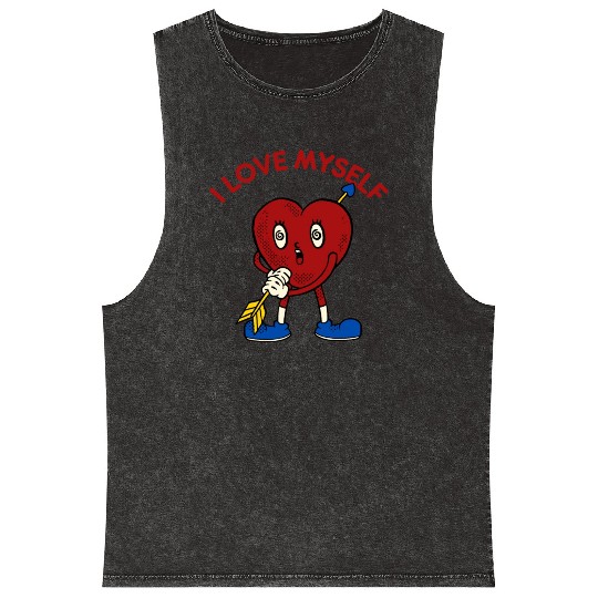 I Love Myself Funny Heart Cupid Arrow Parody Cute Mineral Wash Tank Tops