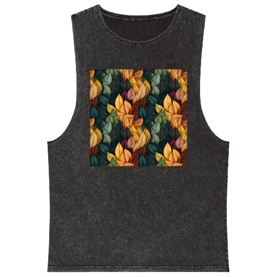 Colorful Fall Leaves Pattern Mineral Wash Tank Tops