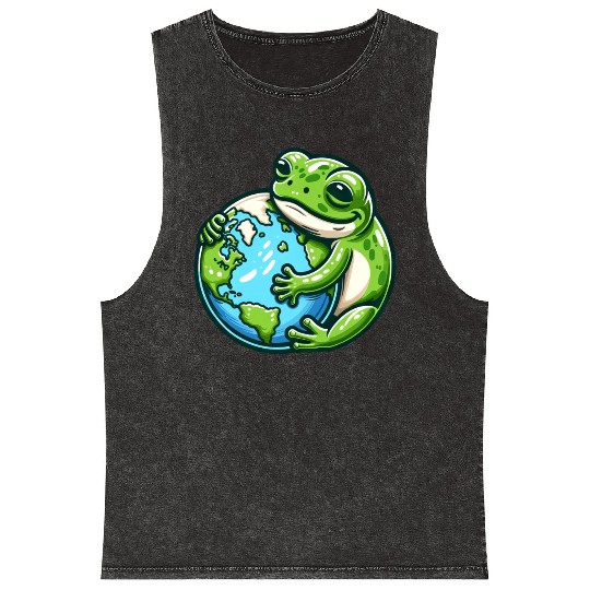 Frog Embracing Earth: Earth Day Mineral Wash Tank Tops
