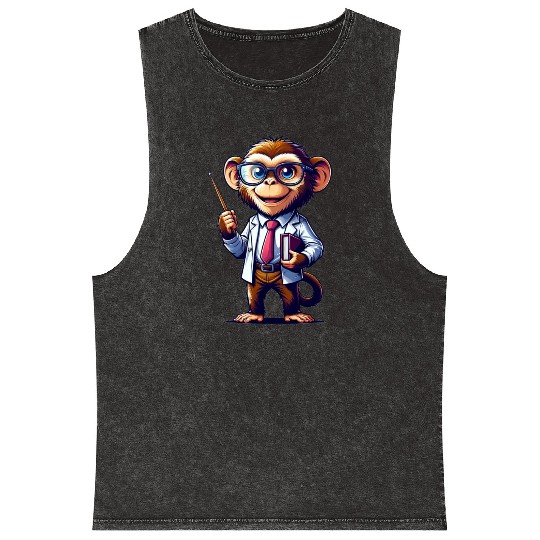 Cute Monkey Teacher Mineral Wash Tank Tops