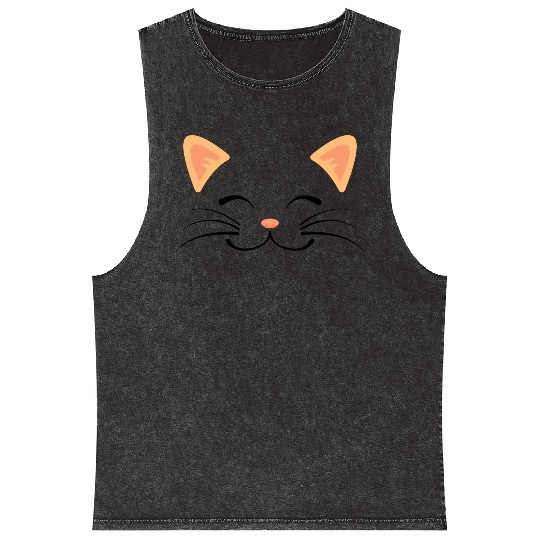 Floating Cat Face Mineral Wash Tank Tops