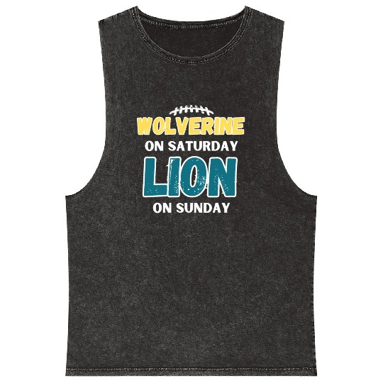 Wolverine On Saturday Lion On Sunday Detroit Mineral Wash Tank Tops
